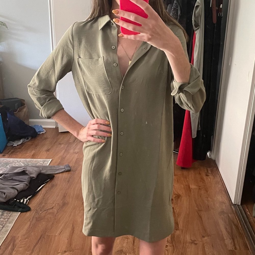 Olive green shirt dress